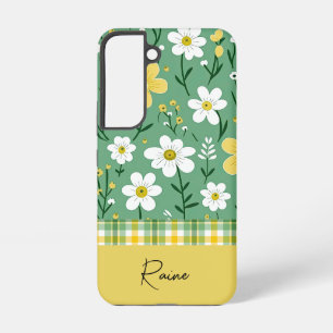 カスタム かわいい 緑と黄色のカントリー フローラル SAMSUNG GALAXY S22ケース