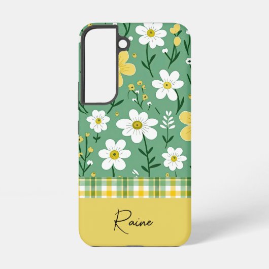 カスタム かわいい 緑と黄色のカントリー フローラル SAMSUNG GALAXYケース (裏面)