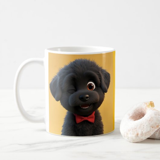 カスタム かわいい 黒い子犬 マグカップ - 愛らしいギフト (ドーナツ)