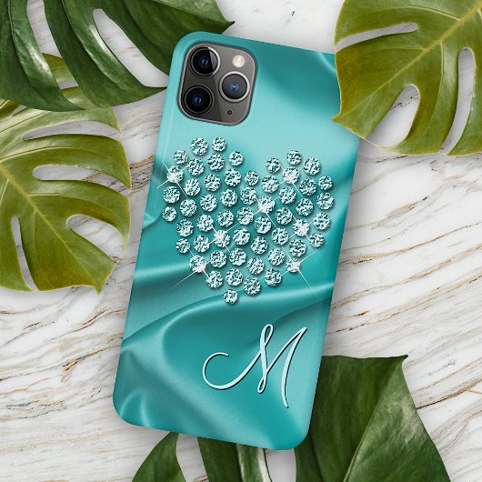 カスタム アクア ターコイズ ダイヤモンド ハート柄 Case-Mate iPhoneケース