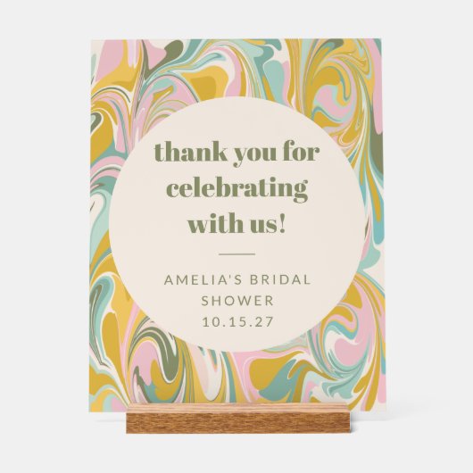 カスタム・アブストラクト・パステルズ ウェディングシャワーのお礼 アクリルサイン (正面)