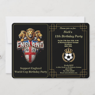 カスタム イングランド サッカー チーム 3 ライオン バースデー インビテーション
