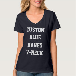 カスタム ウィメンズ ネイビー HANES Vネック Tシャツ