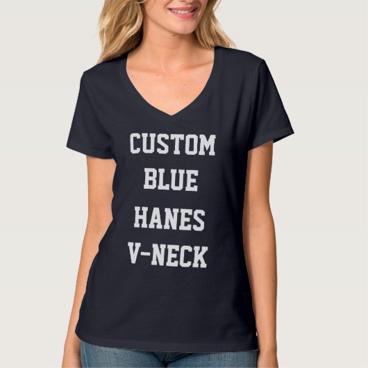 カスタム ウィメンズ ネイビー HANES Vネック Tシャツ (正面)