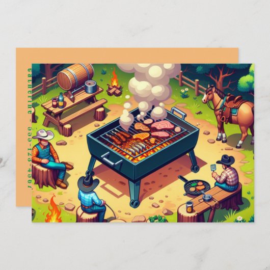 カスタム ウェスタン コウボー料理 グリル 招待状 (正面/裏面)