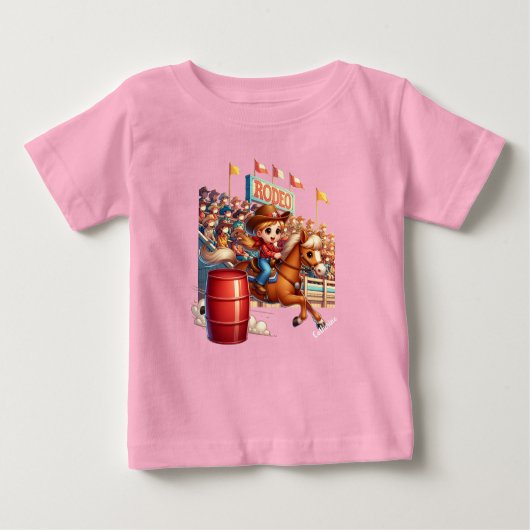 カスタム ウェスタン ロデオ 馬 コウガール バレル レース ベビーTシャツ (正面)