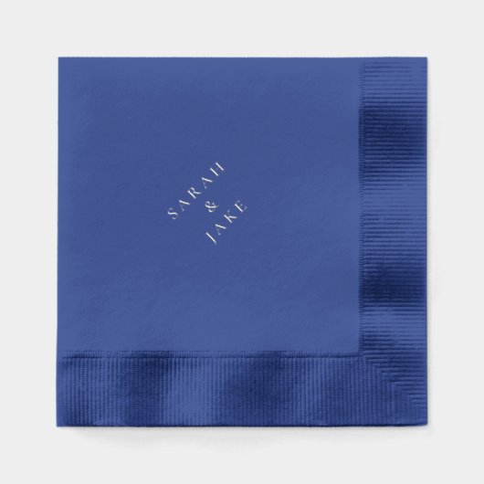 カスタム ウェディング カップル名 ネイビー シルバー 箔ナプキン (正面)
