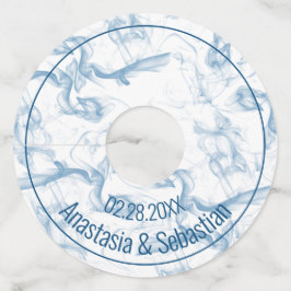 カスタム ウェディング ネーム デート ブルー スモーク ワイングラスタグ