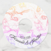 カスタム ウェディング ネーム 日付 カラフル ミスティー スモーク ワイングラスタグ (正面)