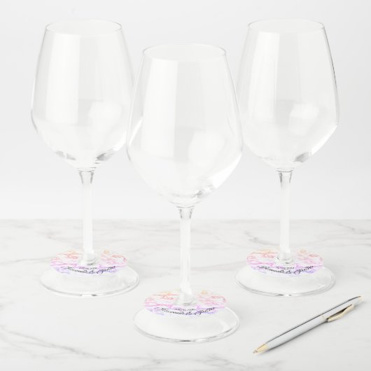 カスタム ウェディング ネーム 日付 カラフル ミスティー スモーク ワイングラスタグ (セット)