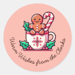 カスタム ウォーム ウィッシュ ホリデー ジンジャーブレッド クッキー ラウンドシール