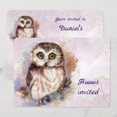 カスタム エイジ ネイチャー, フクロウ, 鳥, 誕生日パーティー 招待状 (正面/裏面)