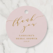 カスタム エレガント ピンク スクリプト サンクス ウェディング シャワー フェイバータグ (裏面)