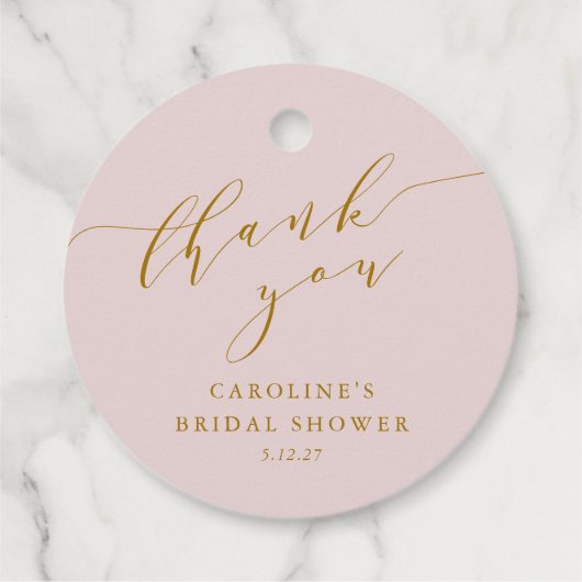 カスタム エレガント ピンク スクリプト サンクス ウェディング シャワー フェイバータグ (裏面)