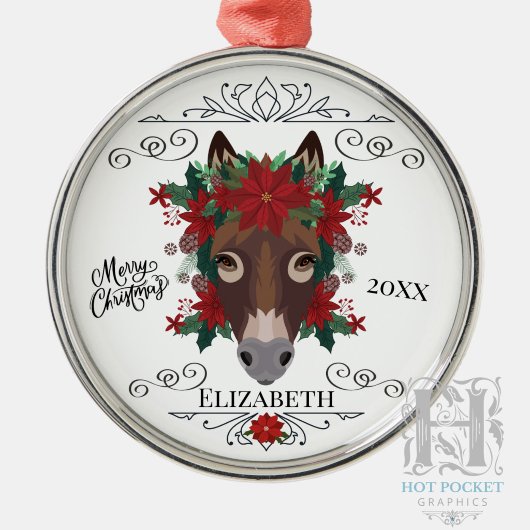 カスタム オリジナル ロバ クリスマス メタルオーナメント