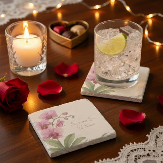 カスタム オーキッド フラワーストーン コースター