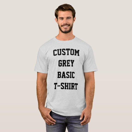 カスタム オーダーメイド メンズ ベーシック グレー Tシャツ (正面フル)