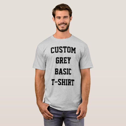 カスタム オーダーメイド メンズ ベーシック グレー Tシャツ (正面フル)