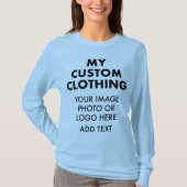 カスタム オーダーメイド 女性用 薄青色 長袖 Tシャツ (正面)