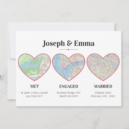 カスタム・カップルのマイルストーン・マップの場所のハート シーズンカード (正面)