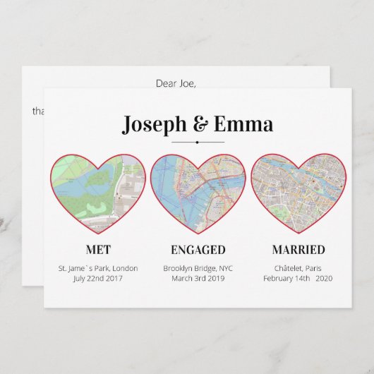 カスタム・カップルのマイルストーン・マップの場所のハート シーズンカード (正面/裏面)