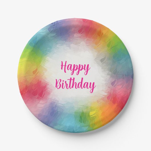 カスタム カラフル テンプレート スクリプト お誕生日おめでとう ペーパープレート (正面)