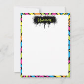 カスタム カラフル ネオン グラフィティ ストリート アート パターン ノートカード (正面)
