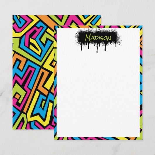 カスタム カラフル ネオン グラフィティ ストリート アート パターン ノートカード (正面/裏面)
