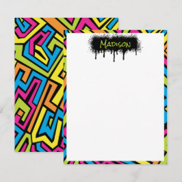 カスタム カラフル ネオン グラフィティ ストリート アート パターン ノートカード