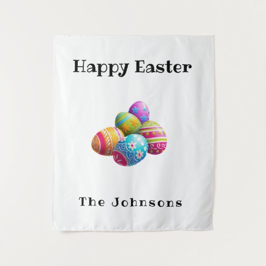 カスタム カラフル モダン イースターエッグ ハント ハッピーイースター タペストリー (正面)