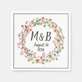 カスタム カントリー スタイル フローラル リース アート モチーフ スタンダードカクテルナプキン