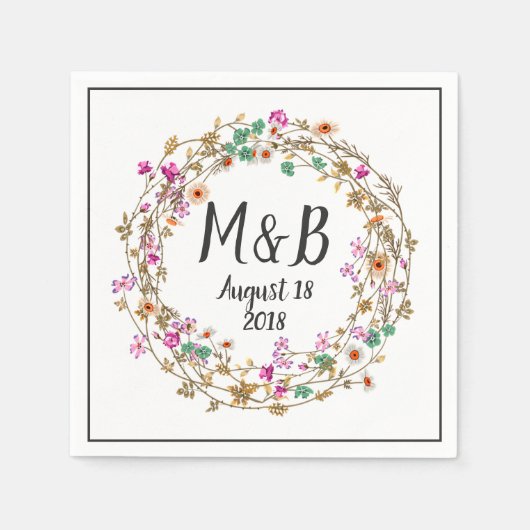 カスタム カントリー スタイル フローラル リース アート モチーフ スタンダードカクテルナプキン (正面)