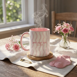 カスタム ガール・ダッド・クラブ ストライプ 陶器コーヒー マグカップ