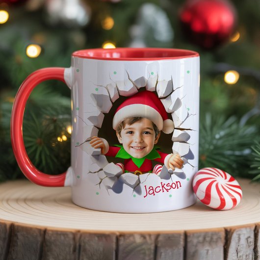カスタム キッズ 顔 写真 楽しい クリスマス エルフ 名前 マグカップ