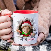 カスタム キッズ 顔 写真 楽しい クリスマス エルフ 名前 マグカップ