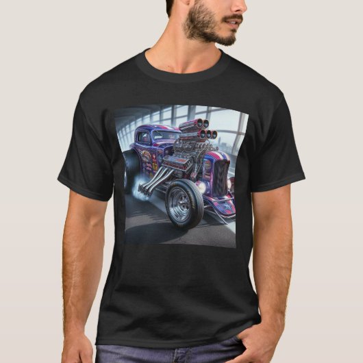 カスタム クラシック ドラッグスター カー Tシャツ (正面)