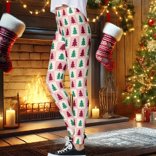 カスタム クリスマスツリー ワインレッド モミの木 グリーン パターン レギンス