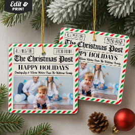 カスタム クリスマス新聞デコレーション、家族写真 セラミックオーナメント