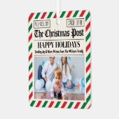 カスタム クリスマス新聞デコレーション、家族写真 メタルオーナメント (正面左)