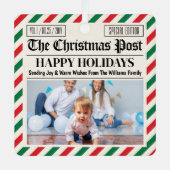 カスタム クリスマス新聞デコレーション、家族写真 メタルオーナメント (正面)