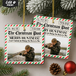 カスタム クリスマス ハンター ギフト 新聞 アウトドアマン セラミックオーナメント
