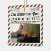カスタム クリスマス フィッシング ギフト、新聞の漁師 セラミックオーナメント (左)