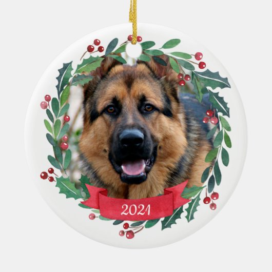 カスタム・クリスマス・ペットドッグの写真ドイツのシェパード セラミックオーナメント (裏面)