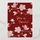 カスタム クリスマス 新年 フローラル フォイル インビテーション 箔招待状 (正面)