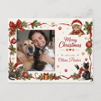 カスタム クリスマス 猫好き 写真ポストカード