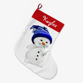 カスタム クリスマス 雪だるま 赤と白 ラージクリスマスストッキング