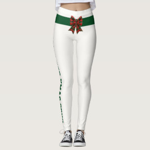 カスタム クリスマス Plaid 緑 赤 ターターンチェック リボン クリーム レギンス