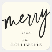 カスタム クリーム + ブラック 'メリー' クリスマス/ホリデー スクエアシール (正面)