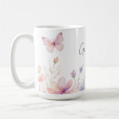 カスタム グランマ（祖母）Est. 年 - 花と蝶 コーヒーマグカップ (左)