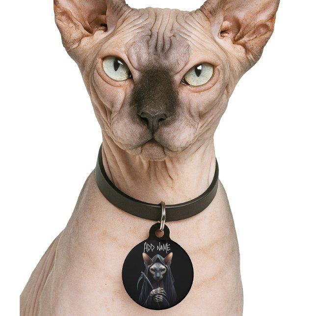 カスタム グリムリーパー スフィンクス猫IDタグ ペット　ネームタグ (Personalized Grim Reaper Sphynx Cat ID Tag)